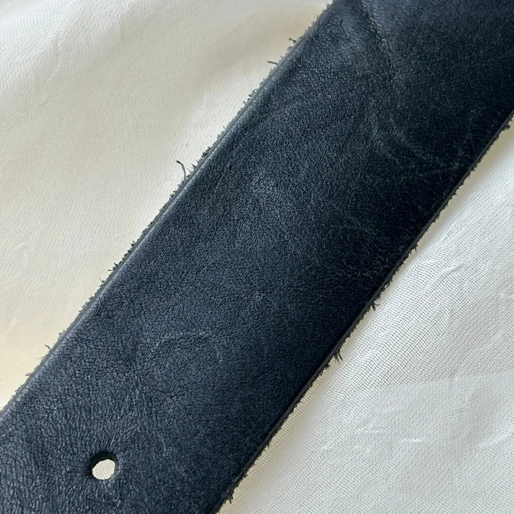 American‎ Eagle Belt Mens 35 Black Leather Buckle VTG Rugged Eagle Logo Y2K
